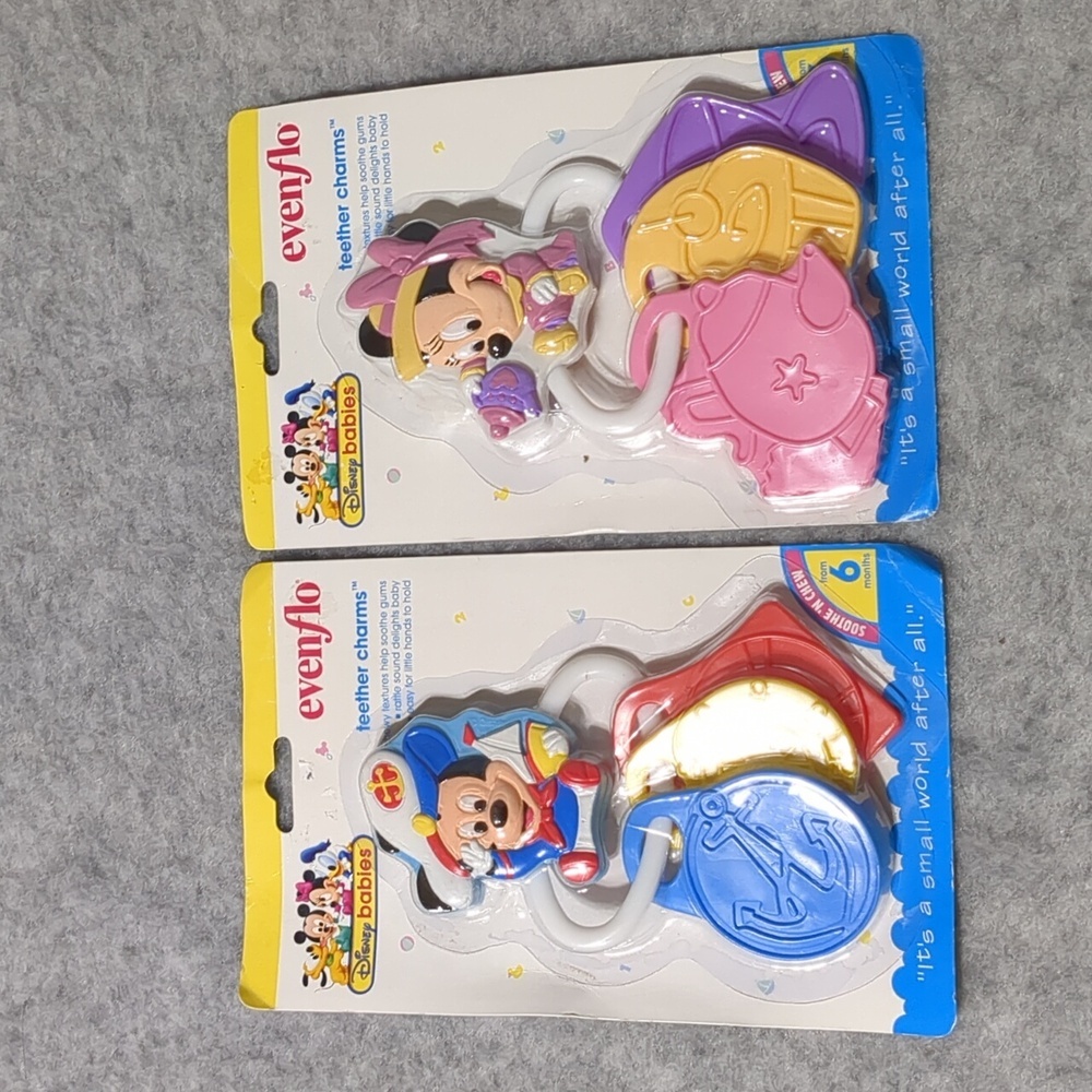 Evenflo Disney Babies Mickey & Minnie M 90s Teether Charm Set Of 2 Keychain NWT